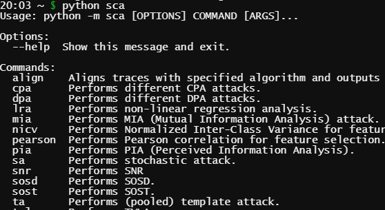 A picture of the commandline interface of the SCA toolbox.